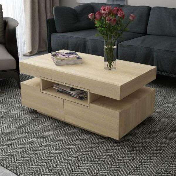 Oak Coffee Table 4-Drawer Side Cabinet With Storage Shelf