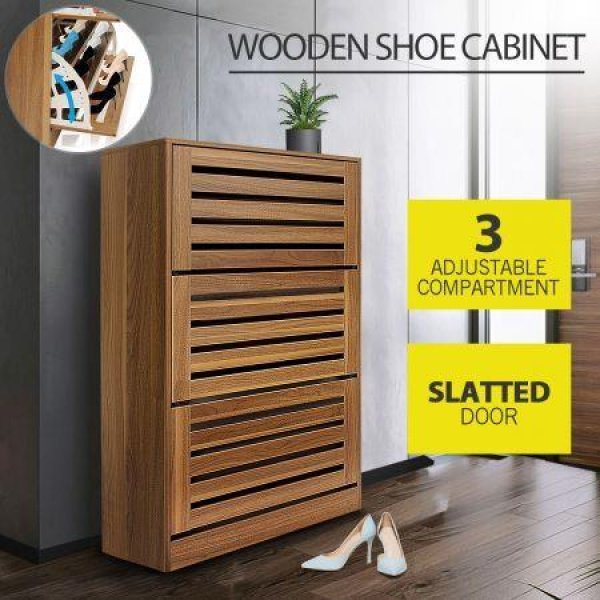 Oak Shoe Cabinet Rack Wooden Shelf Organizer With 3 Drawers Shoe Storage.