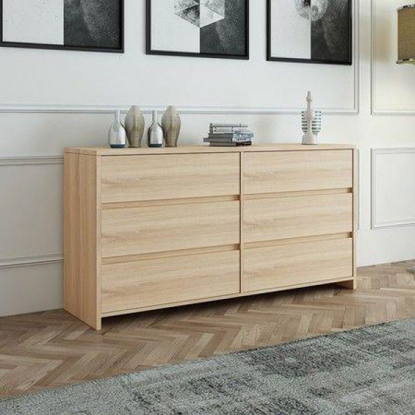 Oak Wooden 6 Drawer Chest Bedroom Drawers Storage Unit