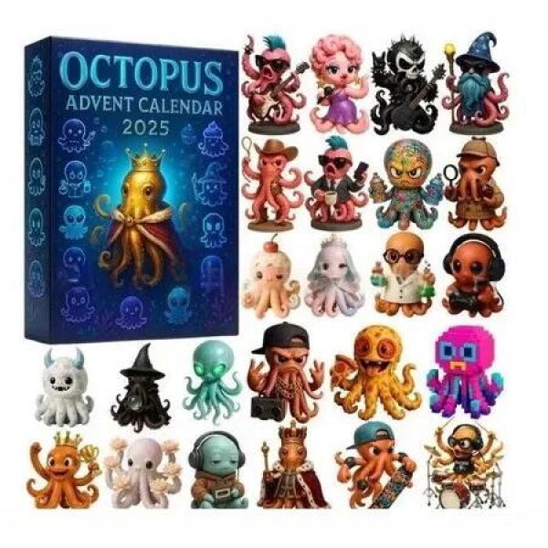 Octopus Advent Calendar 24DAYS Christmas TREE Collectable Advent Calendar Blind Box 2D Flat Acrylic Ornament Countdown Christmas Girls Gift Ver.B