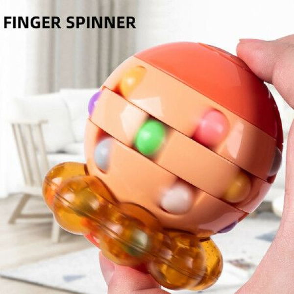 Octopus Rotating Magic Bean Cube Spinner Fidget Toy 2-in-1 Funny Beads Puzzle Educational Toys Desk Toys (Orange)