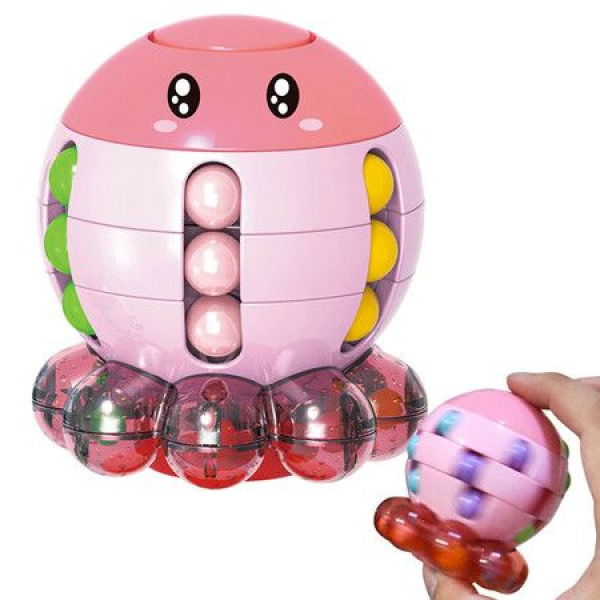 Octopus Rotating Magic Bean Cube Spinner Fidget Toy 2-in-1 Funny Beads Puzzle Educational Toys Desk Toys (Pink)