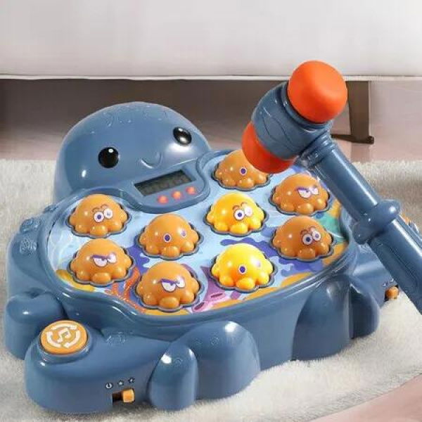 Octopus Vitality Strike Game, Educational Musical Whack-A-Mole Toy with 2 Game Modes Digital Score Display, Christmas Gift for Boys Girls (Blue)