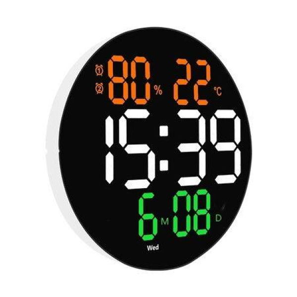 Office 10 Inch Big Digital LED Round Large Screen Silent Time Week Date Temp Humidity Brightness Smart Electronic Wall Clock