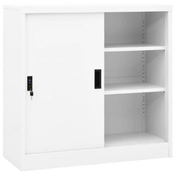 Office Cabinet With Sliding Door White 90x40x90 Cm Steel