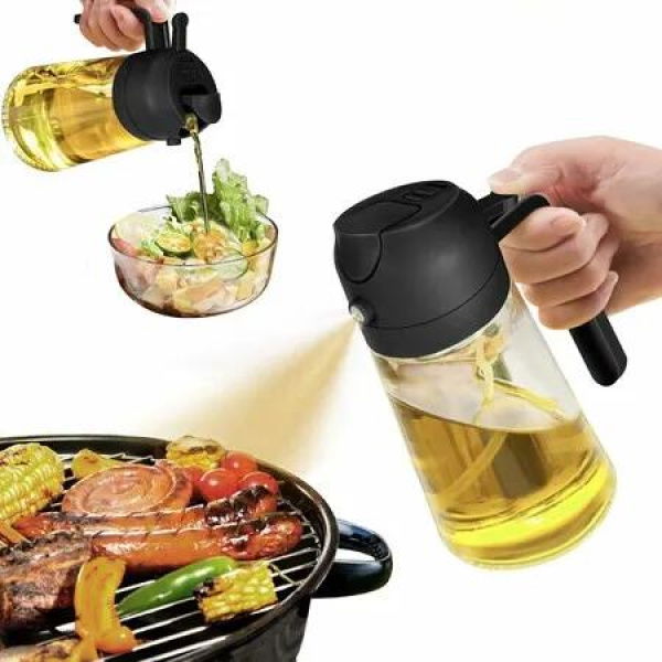 Oil Sprayer,2 in 1 Olive Oil Dispenser Bottle,450ml Premium Glass Oil Bottle (Black)