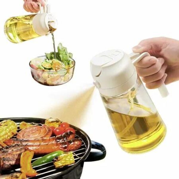 Oil Sprayer,2 in 1 Olive Oil Dispenser Bottle,450ml Premium Glass Oil Bottle (White)