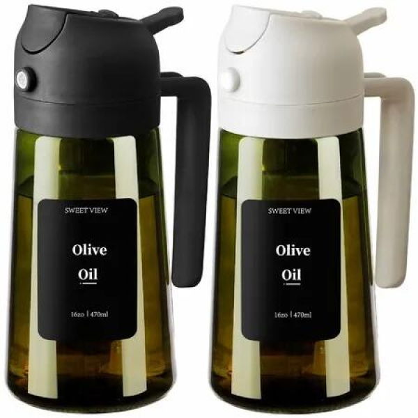Olive Oil Dispenser and Oil Sprayer 16oz/470ml Glass Light Proof Oil Pourer for Kitchen,Air Fryer,Cooking,Salad,BBQ 2 Pack