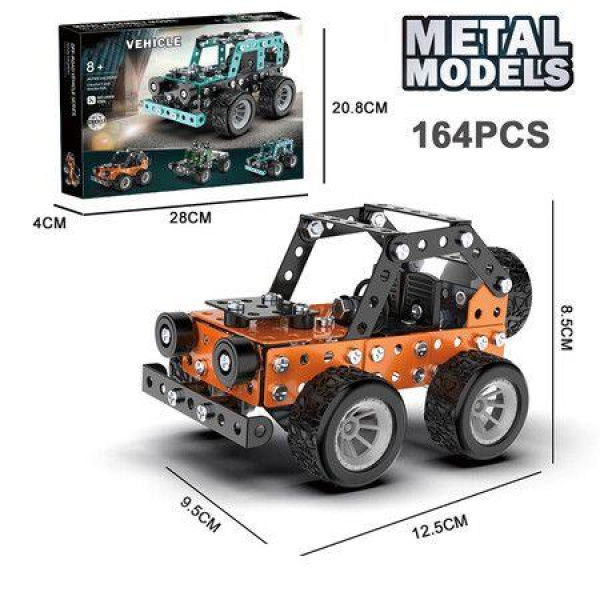 Orange 164 PCS Erector Sets Metal Assembly Toys STEM Metal Jeep/Off-Road kit Educational Engineering Toy Parent-Child Interaction Construction Set