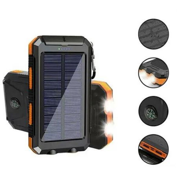 Orange Outdoor Solar Charger 20000mAh LED Lighting Waterproof Mobile Power Bank