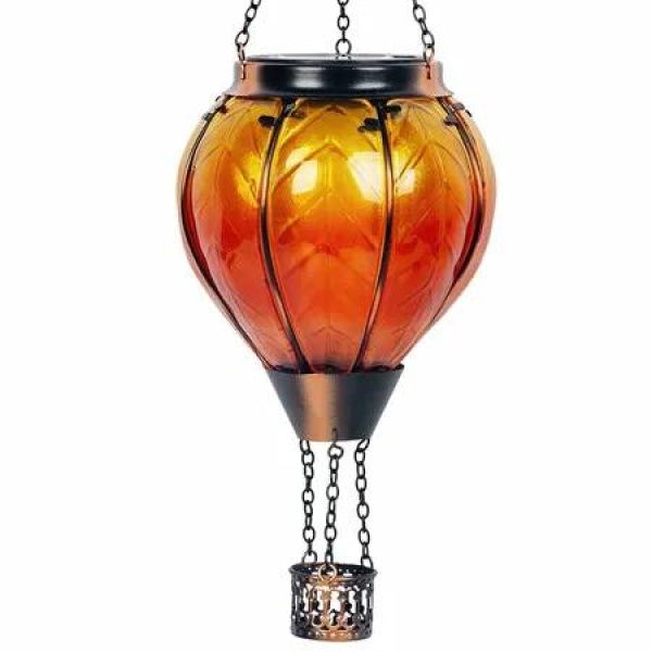 Orange Solar Hot Air Balloon Lantern Glass Hot Air Balloon Solar Lantern with Flickering Flame Light Outdoor Solar Hanging Lights Waterproof for Garden Yard Patio