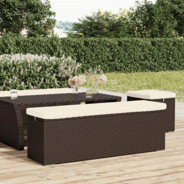 Ottoman Bench With Cushion Brown 110x30x40 Cm Poly Rattan