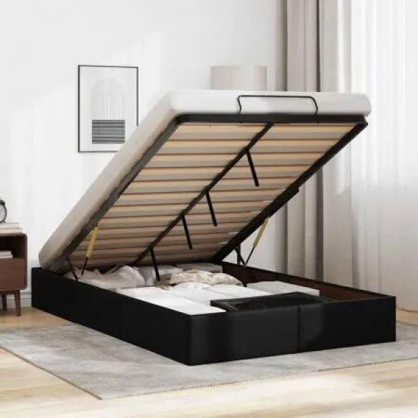 Ottoman Storage Bed Frame without Mattress Black King Single Faux Leather