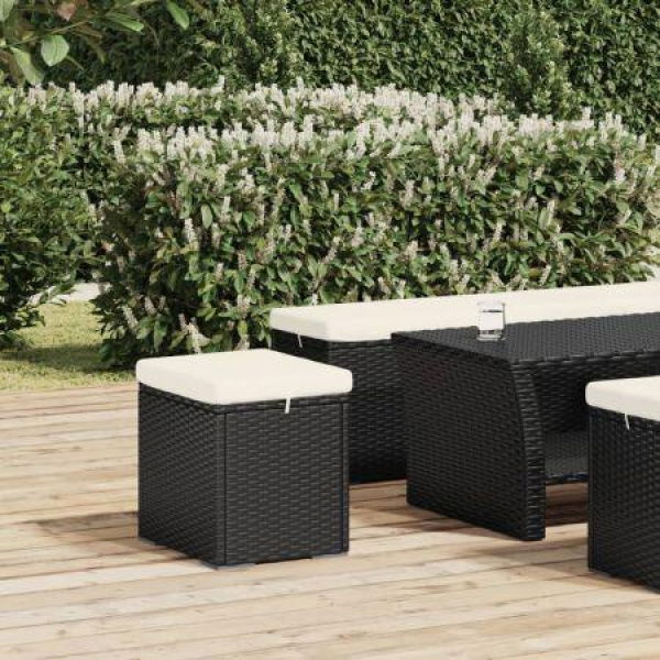 Ottoman With Cushion Black 40x30x40 Cm Poly Rattan