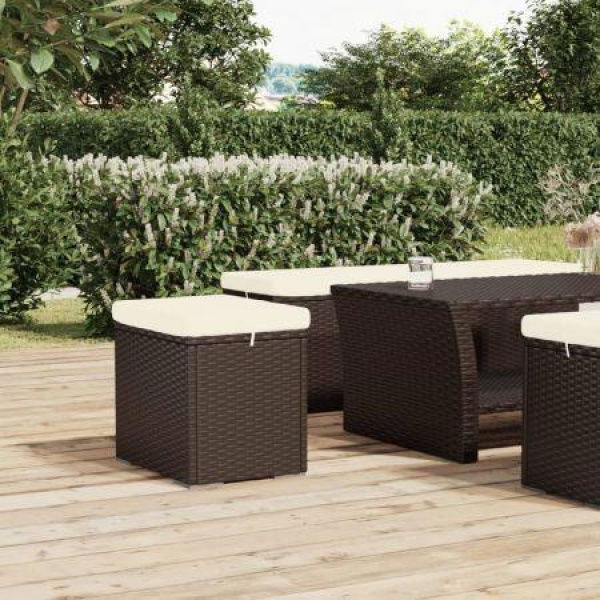 Ottoman With Cushion Brown 40x30x40 Cm Poly Rattan