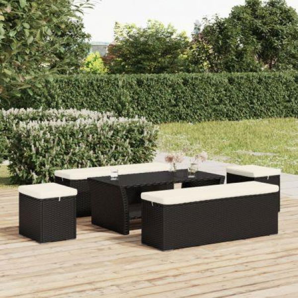 Ottomans With Cushions 2 Pcs Black 40x30x40 Cm Poly Rattan