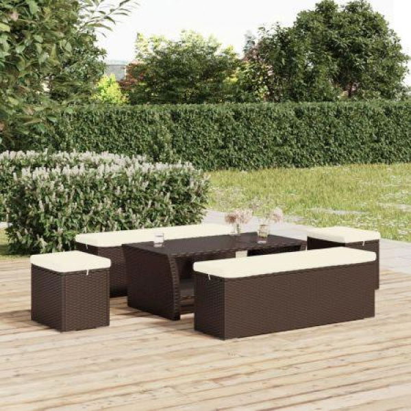 Ottomans With Cushions 2 Pcs Brown 40x30x40 Cm Poly Rattan