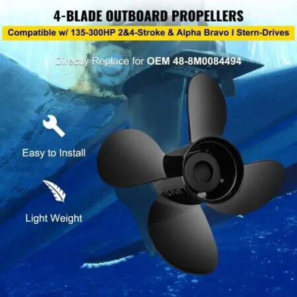 Outboard Propeller, Replace for OEM 48-8M0084494, 4-Blade 14 1/2 x 17 Boat Propeller, Compatible with 135-300HP 2-Stroke & 4-Stroke Outboards, Alpha&Bravo I Stern-Drives, RH