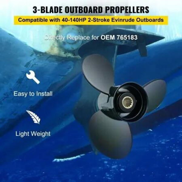 Outboard Propeller, Replace for OEM 765183, 3 Blades 13 1/4' x 17' Pitch Aluminium Boat Propeller, Compatible with 40-140HP 2-Stroke Evinrude Outboard, with 13 Tooth Splines, RH