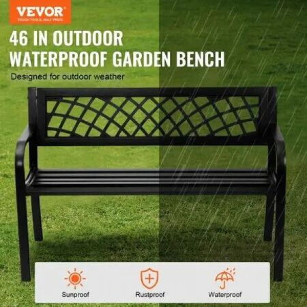 Outdoor Bench, 46 inches Metal Garden Bench for Outdoors, 480 lbs Load Capacity Bench, Outdoor Garden Park Bench with Backrest and Armrests, Patio Bench for Garden, Park, Yard, Front Porch