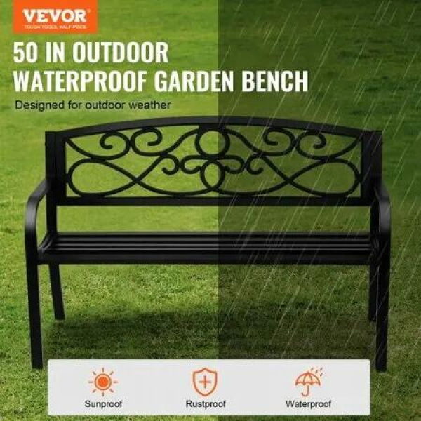 Outdoor Bench, 50 inches Metal Garden Bench for Outdoors, 550 lbs Load Capacity Bench, Outdoor Garden Park Bench with Backrest and Armrests, Patio Bench for Garden, Park, Yard, Front Porch