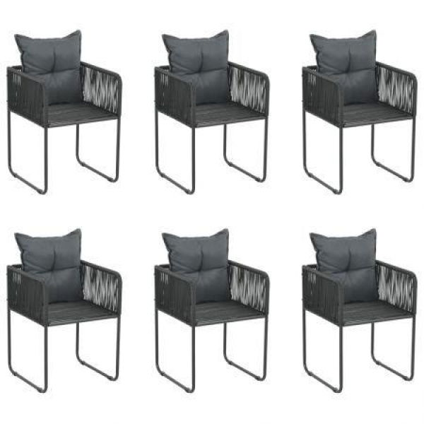 Outdoor Chairs 6 Pcs With Pillows Poly Rattan Black