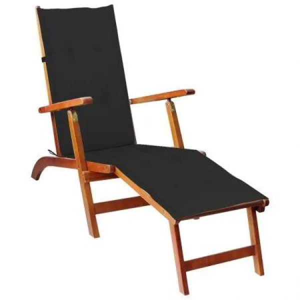 Outdoor Deck Chair with Footrest and Cushion Solid Acacia Wood