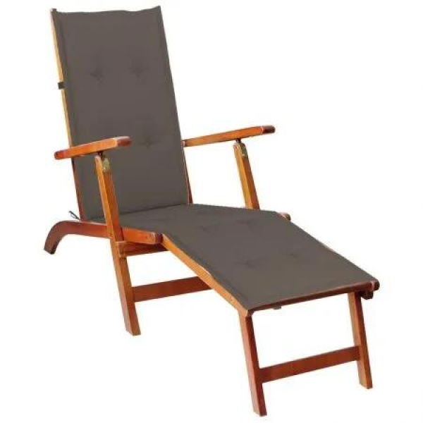 Outdoor Deck Chair with Footrest and Cushion Solid Acacia Wood