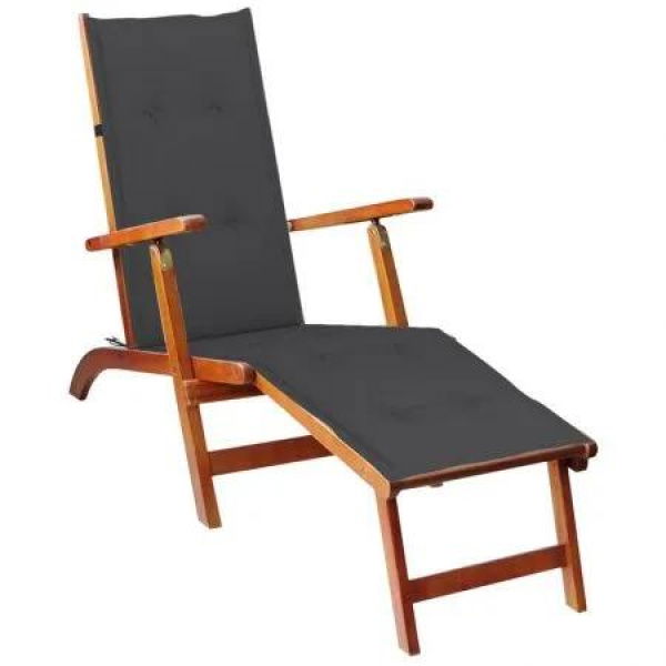 Outdoor Deck Chair with Footrest and Cushion Solid Acacia Wood