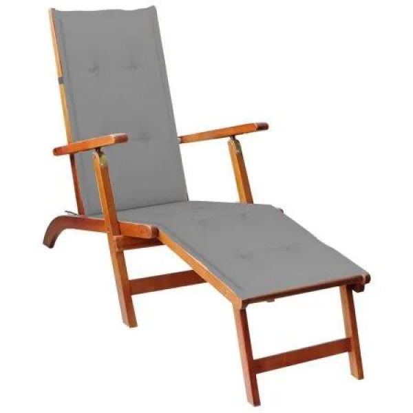 Outdoor Deck Chair with Footrest and Cushion Solid Acacia Wood