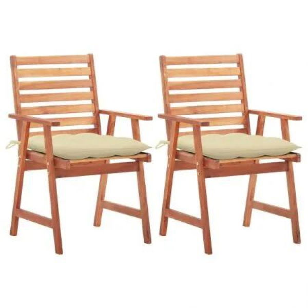 Outdoor Dining Chairs 2 pcs with Cushions Solid Acacia Wood