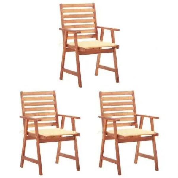 Outdoor Dining Chairs 3 pcs with Cushions Solid Acacia Wood