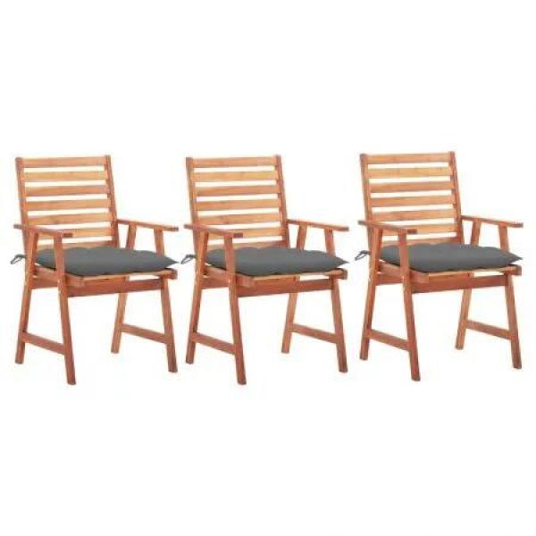 Outdoor Dining Chairs 3 pcs with Cushions Solid Acacia Wood