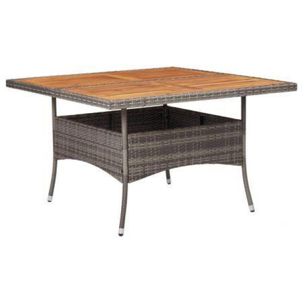 Outdoor Dining Table Grey Poly Rattan And Solid Acacia Wood