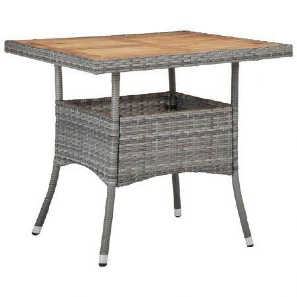 Outdoor Dining Table Grey Poly Rattan And Solid Acacia Wood