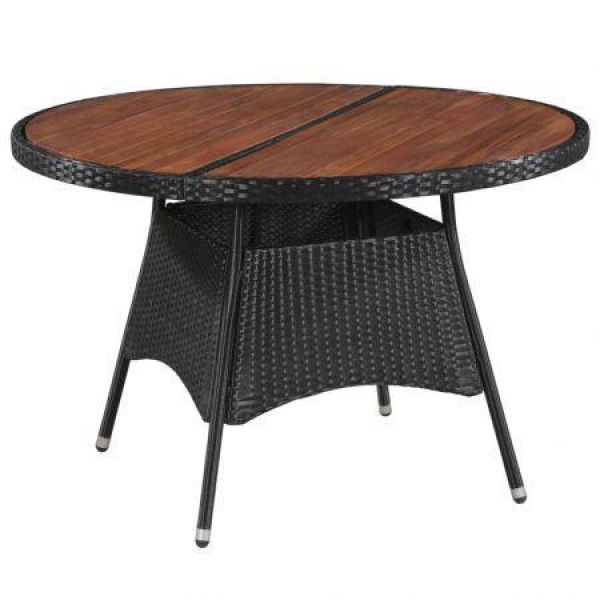 Outdoor Dining Table Poly Rattan And Solid Acacia Wood 115x74cm