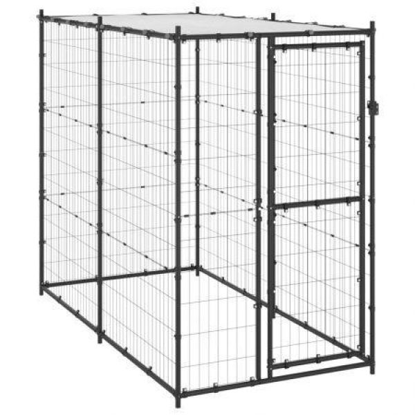 Outdoor Dog Kennel Steel With Roof 110x220x180 Cm