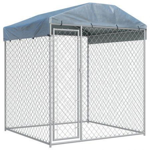 Outdoor Dog Kennel With Canopy Top 193x193x225 Cm