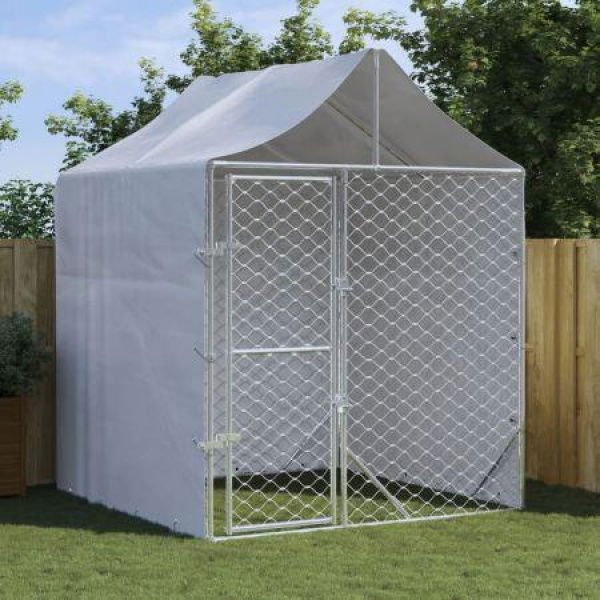 Outdoor Dog Kennel with Roof Silver 2x2x2.5 m Galvanised Steel