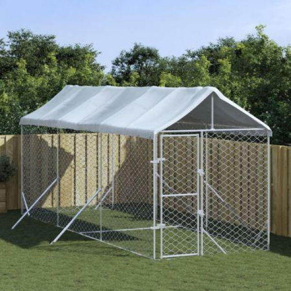 Outdoor Dog Kennel with Roof Silver 2x6x2.5 m Galvanised Steel