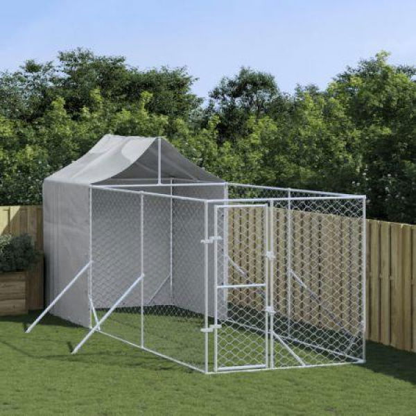 Outdoor Dog Kennel with Roof Silver 2x6x2.5 m Galvanised Steel