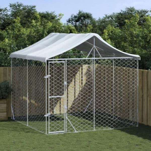 Outdoor Dog Kennel with Roof Silver 3x3x2.5 m Galvanised Steel