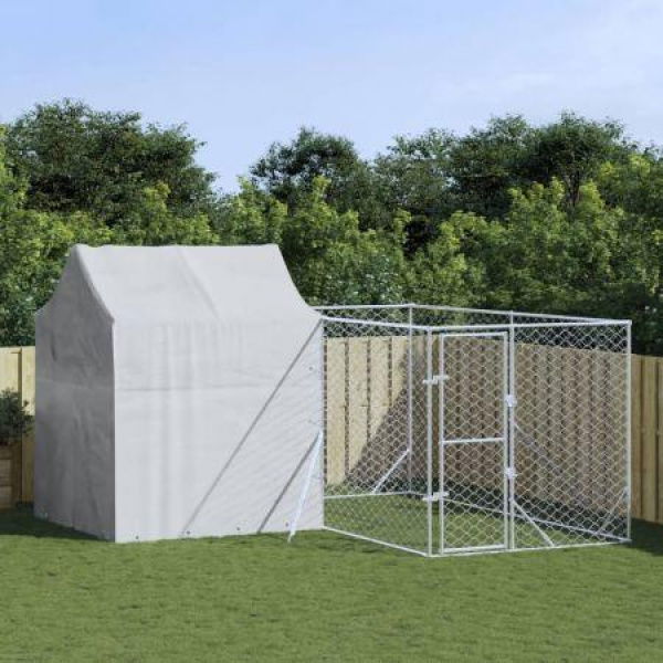 Outdoor Dog Kennel with Roof Silver 4x4x2.5 m Galvanised Steel