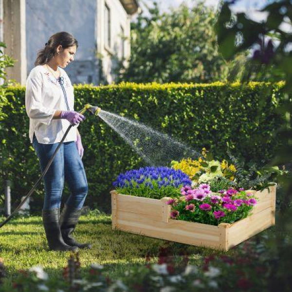 Outdoor Elevated Planter Box With Open-Ended Base For Garden