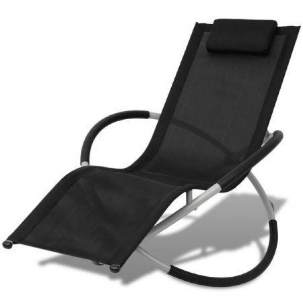 Outdoor Geometrical Sun Lounger Steel Black And Grey