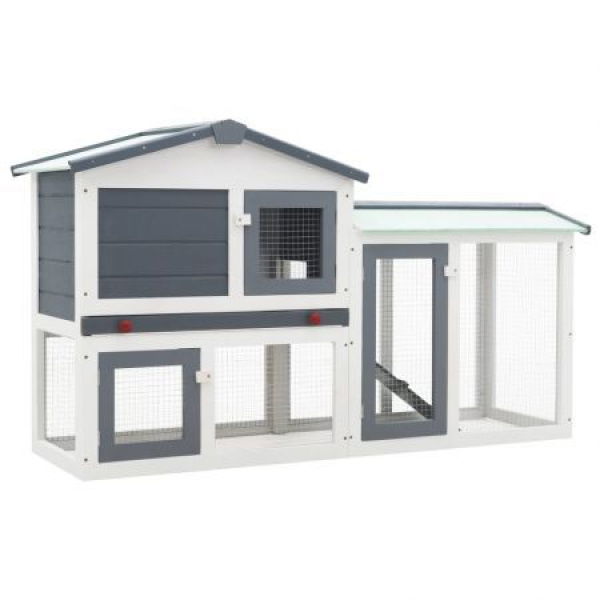 Outdoor Large Rabbit Hutch Grey And White 145x45x85 Cm Wood