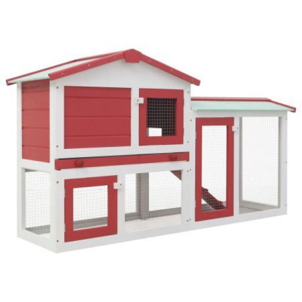 Outdoor Large Rabbit Hutch Red And White 145x45x85 Cm Wood