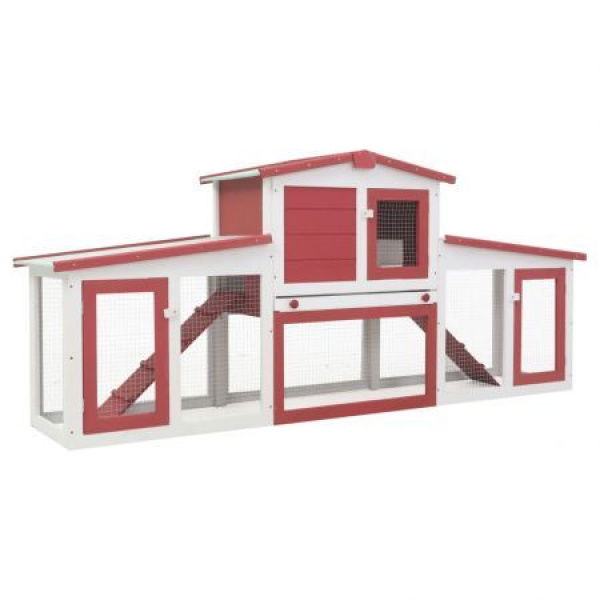 Outdoor Large Rabbit Hutch Red And White 204x45x85 Cm Wood