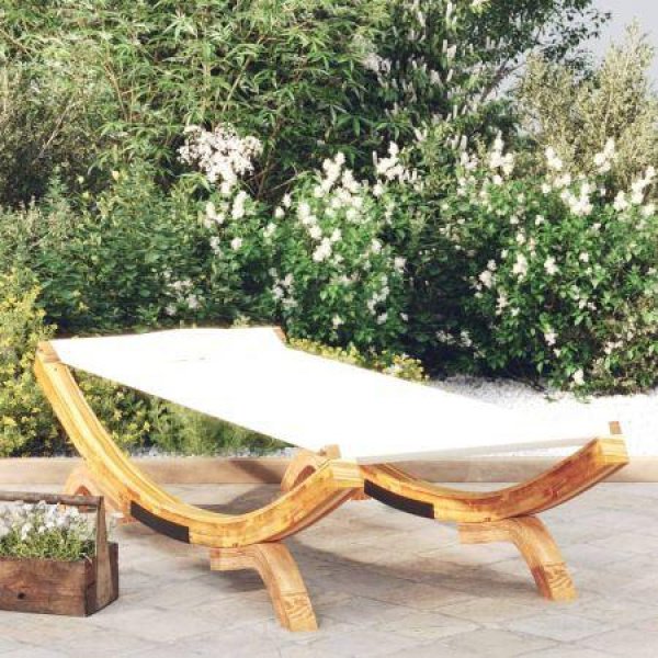 Outdoor Lounge Bed 100x188.5x44 Cm Solid Bentwood Cream.