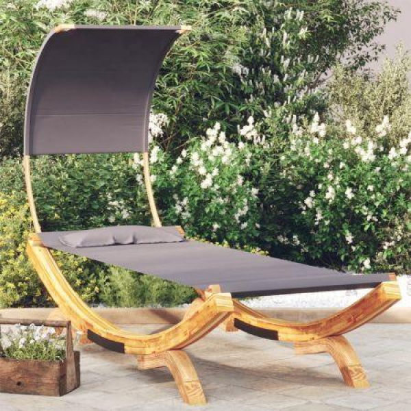 Outdoor Lounge Bed With Canopy 100x200x126 Cm Solid Bent Wood Anthracite